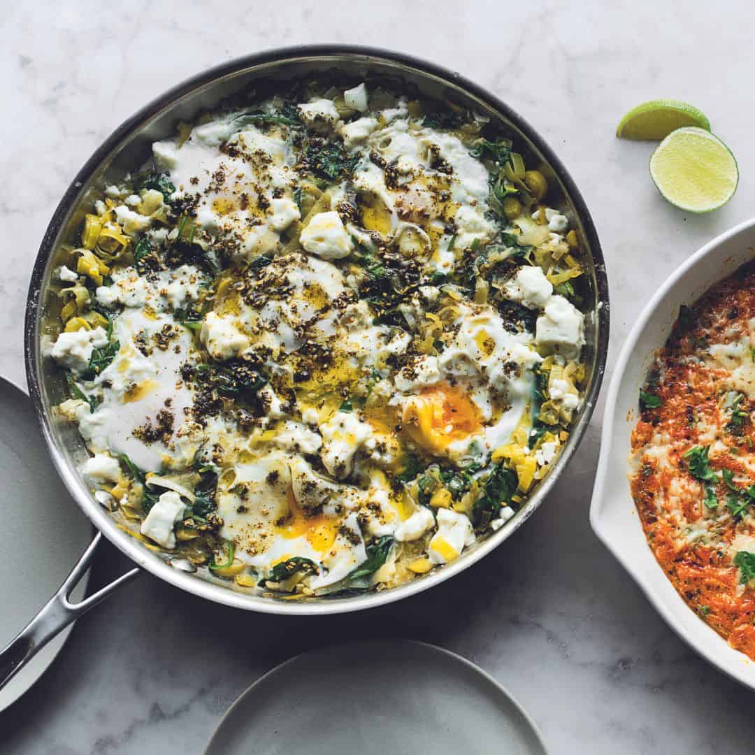 Ottolenghi's Braised Eggs with Leek, Feta and Za’atar