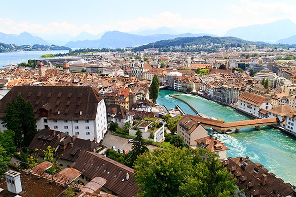 View over Lucerne and the River Reuss from the city walls