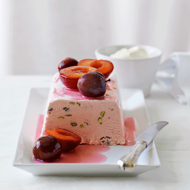 Semifreddo with Rosewater Poached Plums