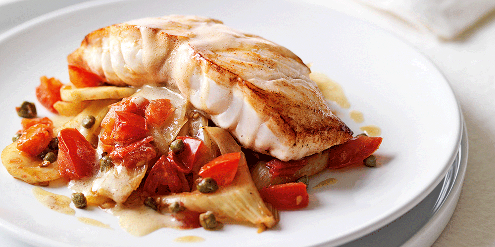Blue-Eye Cod with Fennel, Tomato & Capers