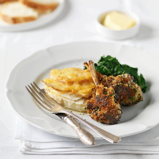 Crumbed Lamb Cutlets with Winter Veggie Bake
