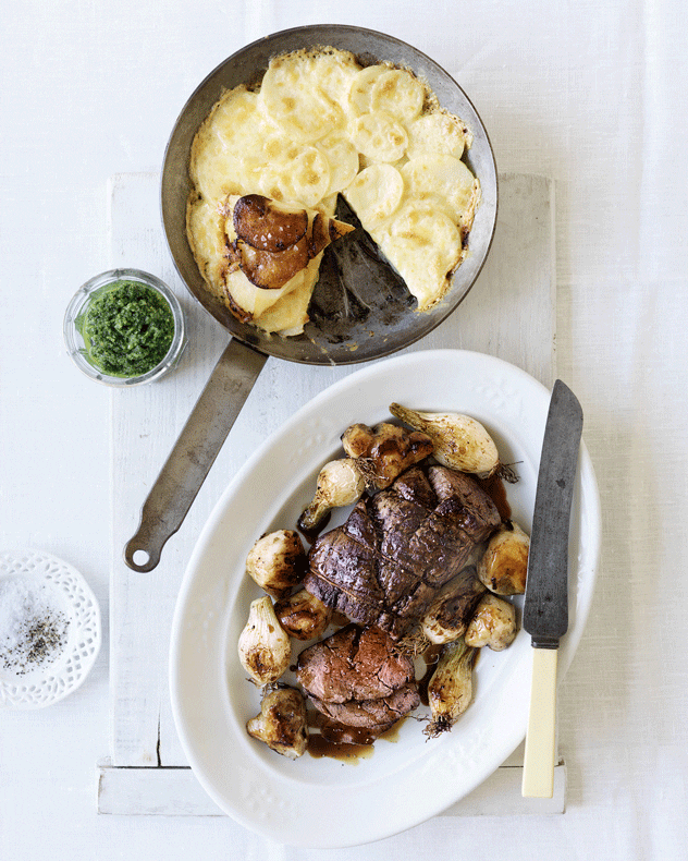 Whole Eye Fillet with Salsa Verde & Potato Cake