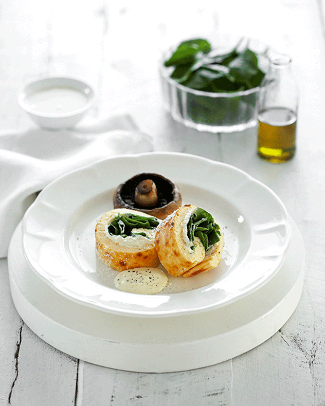 Ricotta & Spinach Roulade with Pan-Fried Mushrooms