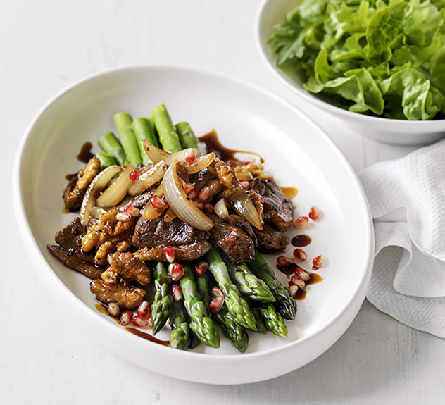 Stir-Fried Duck Breast with Walnuts and Pomegranate Molasses