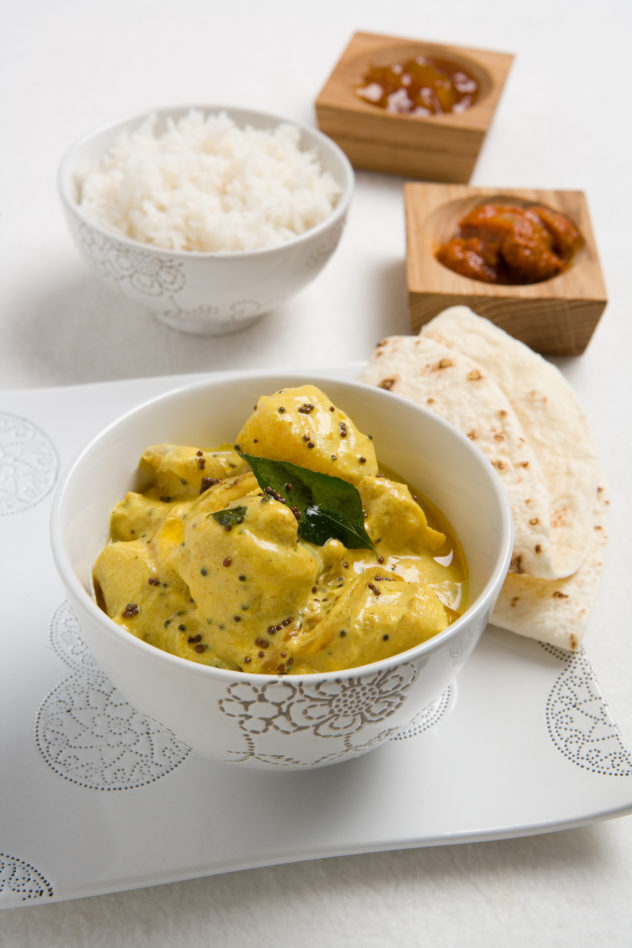 Spiced Fish Curry with Basmati Rice, Mango Chutney and Lime Pickle