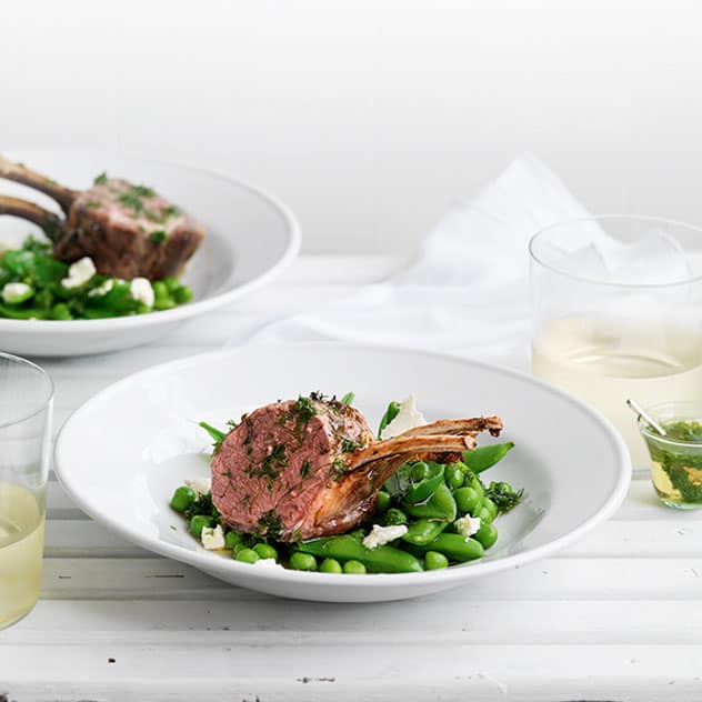 Spring Lamb Racks with Warm Pea Salad