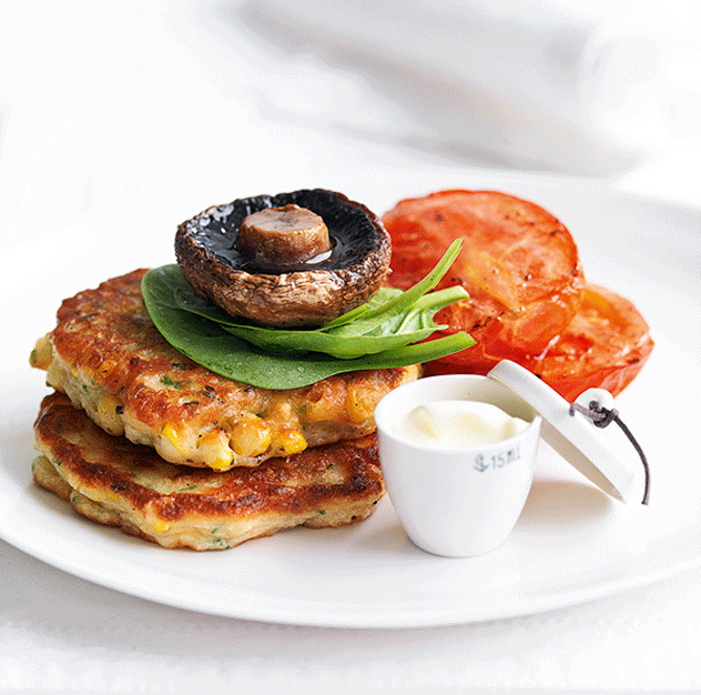 Corn Fritters with Roasted Tomatoes