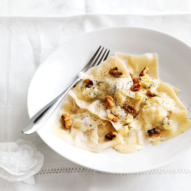 Pear and Ricotta Ravioli With Blue Cheese Sauce