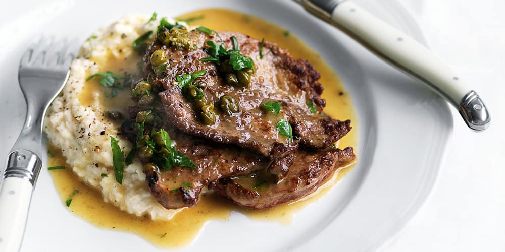 Beef Escalopes with Piquant Sauce and Celeriac Mash MiNDFOOD