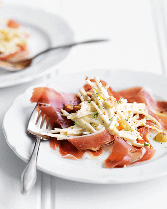 Celeriac Remoulade with Prosciutto and Toasted Hazelnuts