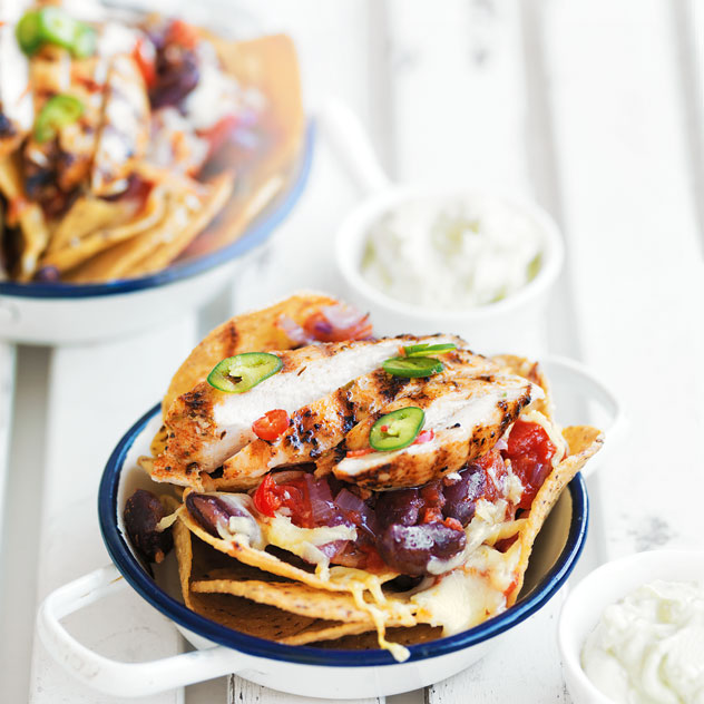 Chicken and Bean Nachos with Lime Guacamole Recipe