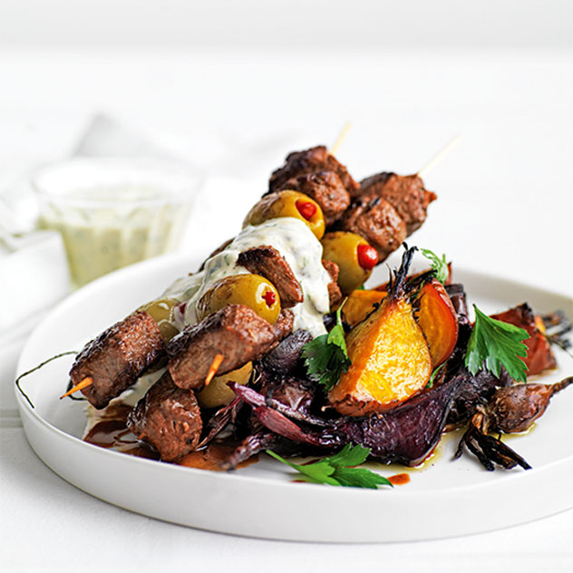 Spicy Lamb Kebabs with Baby Golden and Red Beetroot