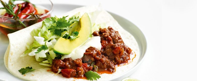 Chilli Beef Tortillas with Lettuce and Avocado
