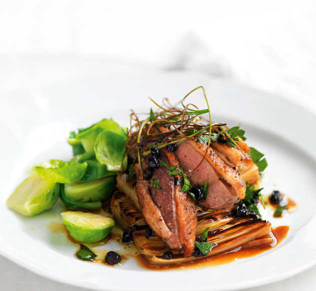 Duck Breast Fillets on Poached Leeks with Currants