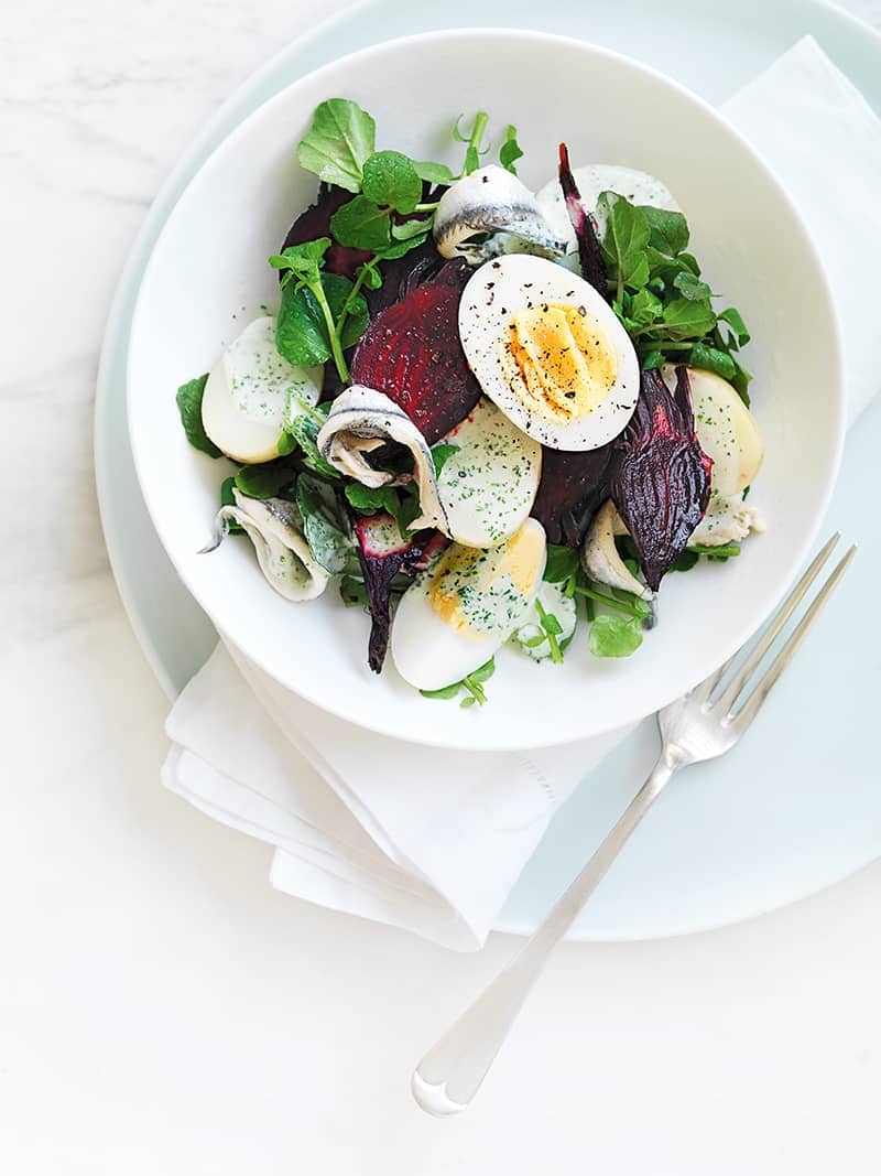 Beetroot, Watercress, New Potato and White Anchovy Salad