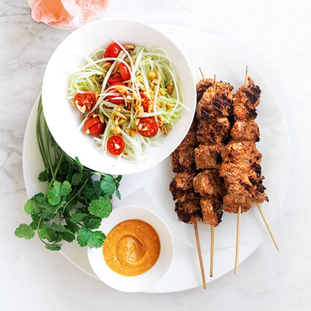 Pork Satay with Green Papaya Salad