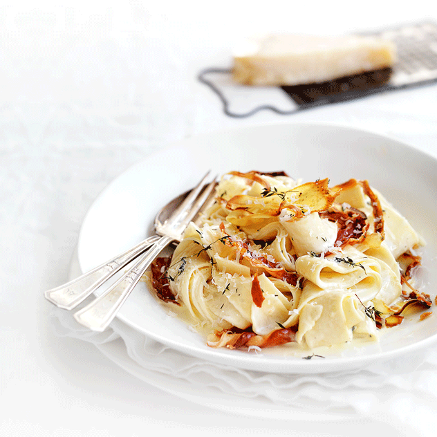 Roasted Parsnip, Thyme & Pancetta Pappardelle with Parmesan Cream