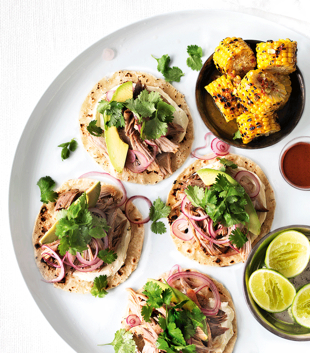 Pulled-Pork Tortillas with Barbecued Corn