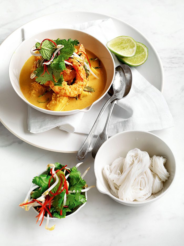 Malaysian Prawn Curry with Herb & Bean-Sprout Salad