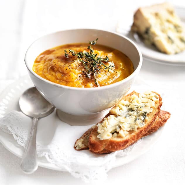 Pumpkin Soup with Blue Cheese Toast