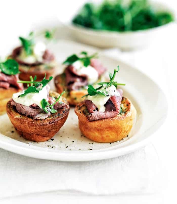 Yorkshire Puddings with Shaved Roast Beef