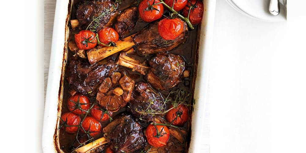 Slow Braised Lamb Shanks with Garlic and Tomatoes