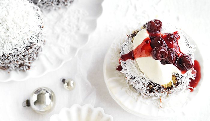 Lamingtons with Cream & Cherry Jam