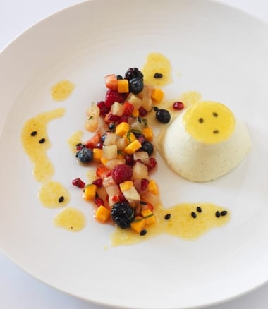 Panna Cotta with Fruit Salad and Mint