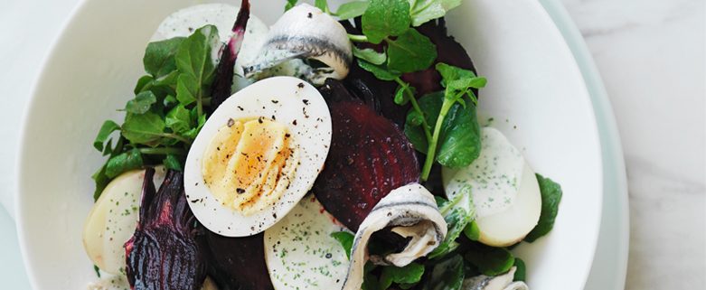 Beetroot, Watercress, New Potato and White Anchovy Salad