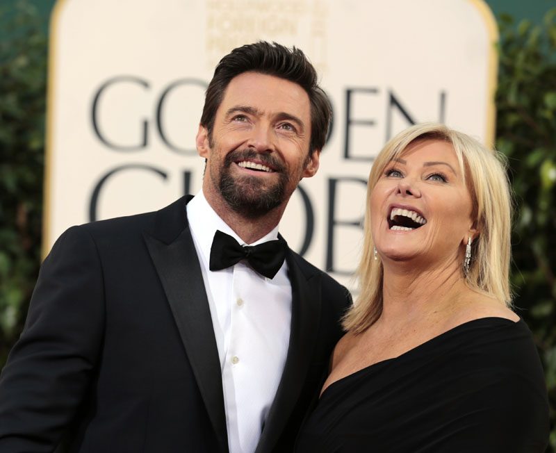 Actor Hugh Jackman (Les Miserables) and wife Deborra-Lee Furness arrive at the 70th annual Golden Globe Awards in Beverly Hills. Mario Anzuoni
