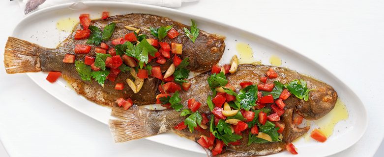 Flounder with Tomato, Olive and Parsley Salad