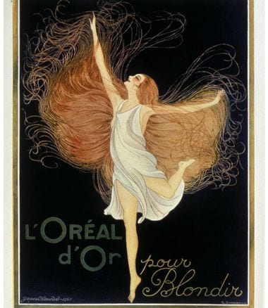 "Lightening up with L'oreal d'Or" press advertisement, 1921, illustrated by Jean-Claude.. L'Oreal