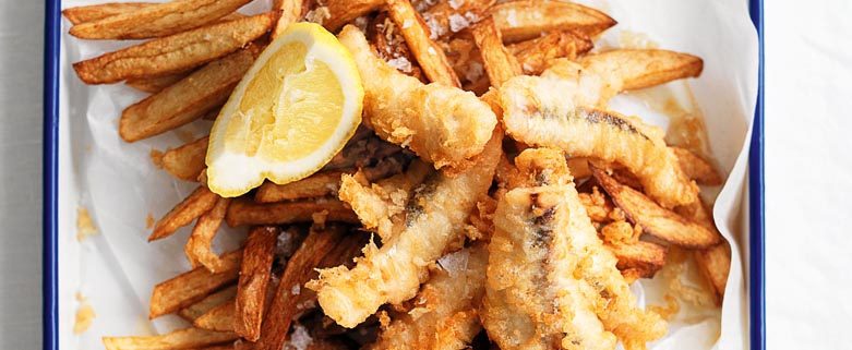 Beer Battered Fish and Chips with Mushy Peas