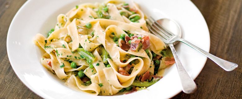 Pappardelle with Peas, Lettuce and Proscuitto