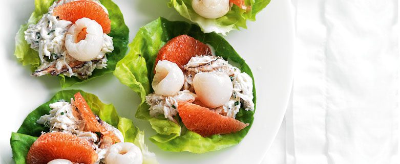 Lychee, Fresh Crab and Pink Grapefruit Salad Cups