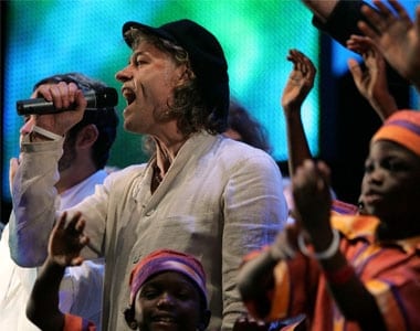British rock star Bob Geldof performs at the Live 8 concert in Hyde Park in London in 2005.. REUTERS/Stephen Hird
