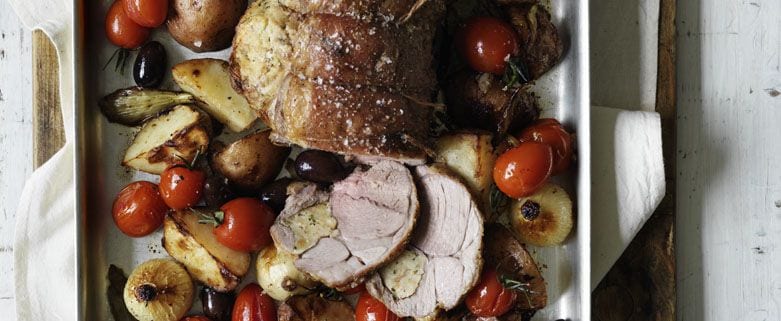 Loin of Lamb with Roasted Potato, Fennel, Tomato and Olives