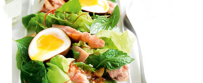 Salmon Salad with Soy Eggs