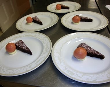 Chocolate Almond Torte with Rhubarb Sorbet