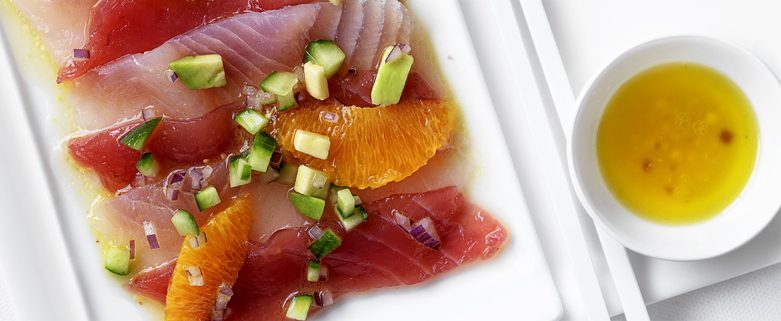 Carpaccio of Fresh Fish with Cucumber Salad