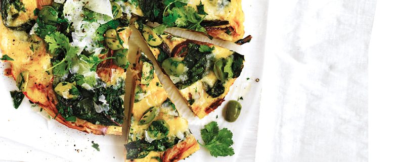 Chard and Manchego Tortilla with Herb and Olive Salad