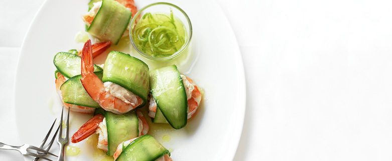 Cucumber Prawn Rolls  with Lime Dipping Sauce