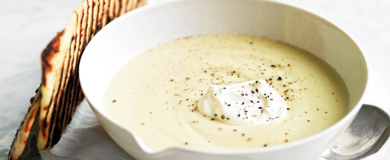 Parsnip and Garlic Soup  with Garlic Flatbread
