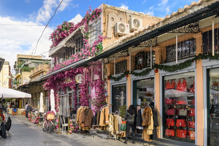 Enjoy the colourful cafes in the Monastiraki flea market district of Athens, Greece.