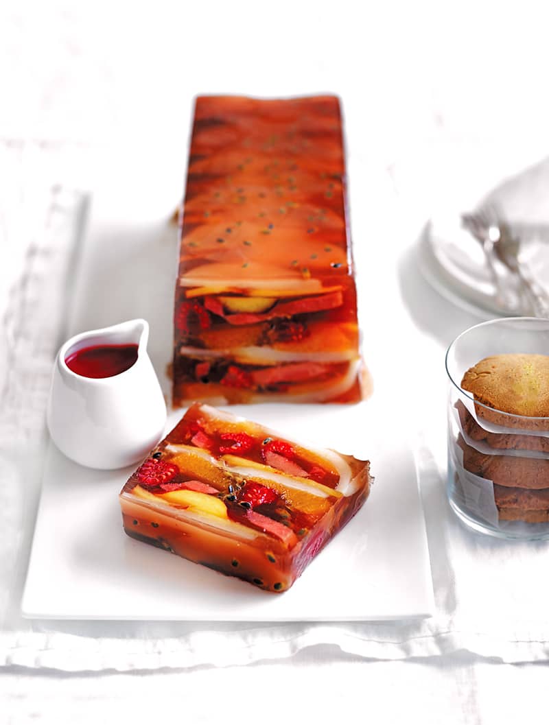 Fruit Terrine with Ginger Biscuits and Raspberry Sauce
