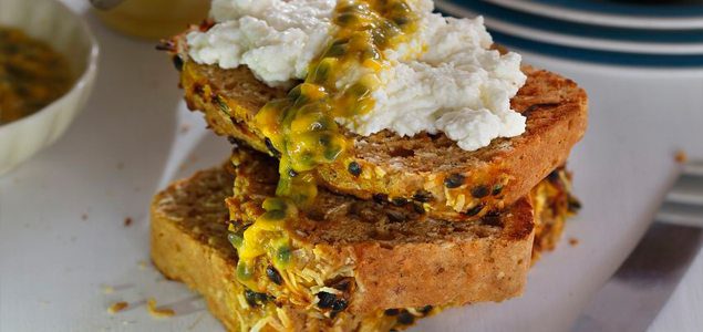 Banana and Passionfruit Bread with Ricotta and Fresh Passionfruit
