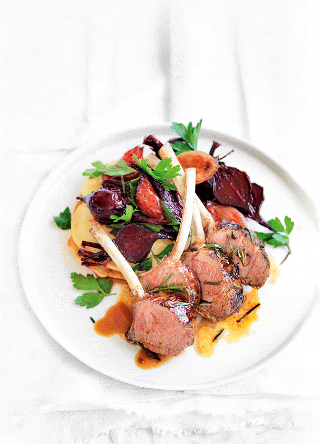 Lamb Cutlets with Chickpea Pancakes & Beetroot Salad