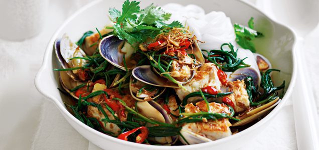 Fish and Pipis with Stir-Fried Samphire