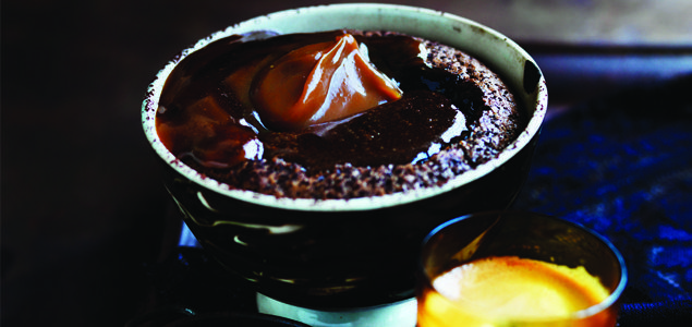 Chocolate & Coffee Molten Puddings with Peanut Caramel Sauce