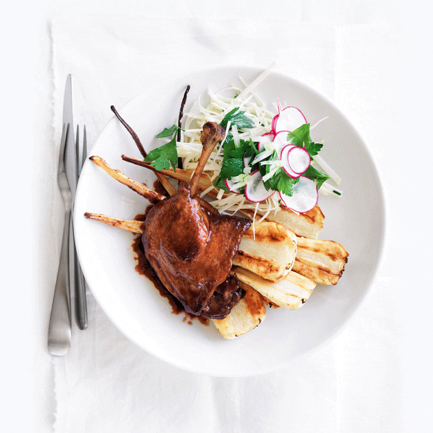Braised Duck with Roasted Parsnips & Celeriac Remoulade